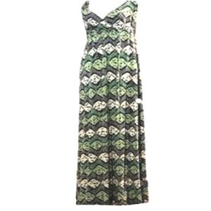 Mudd Maxi Sun Dress Boho Beach V-neck Halter Back Stretch High Waist L Green VTG